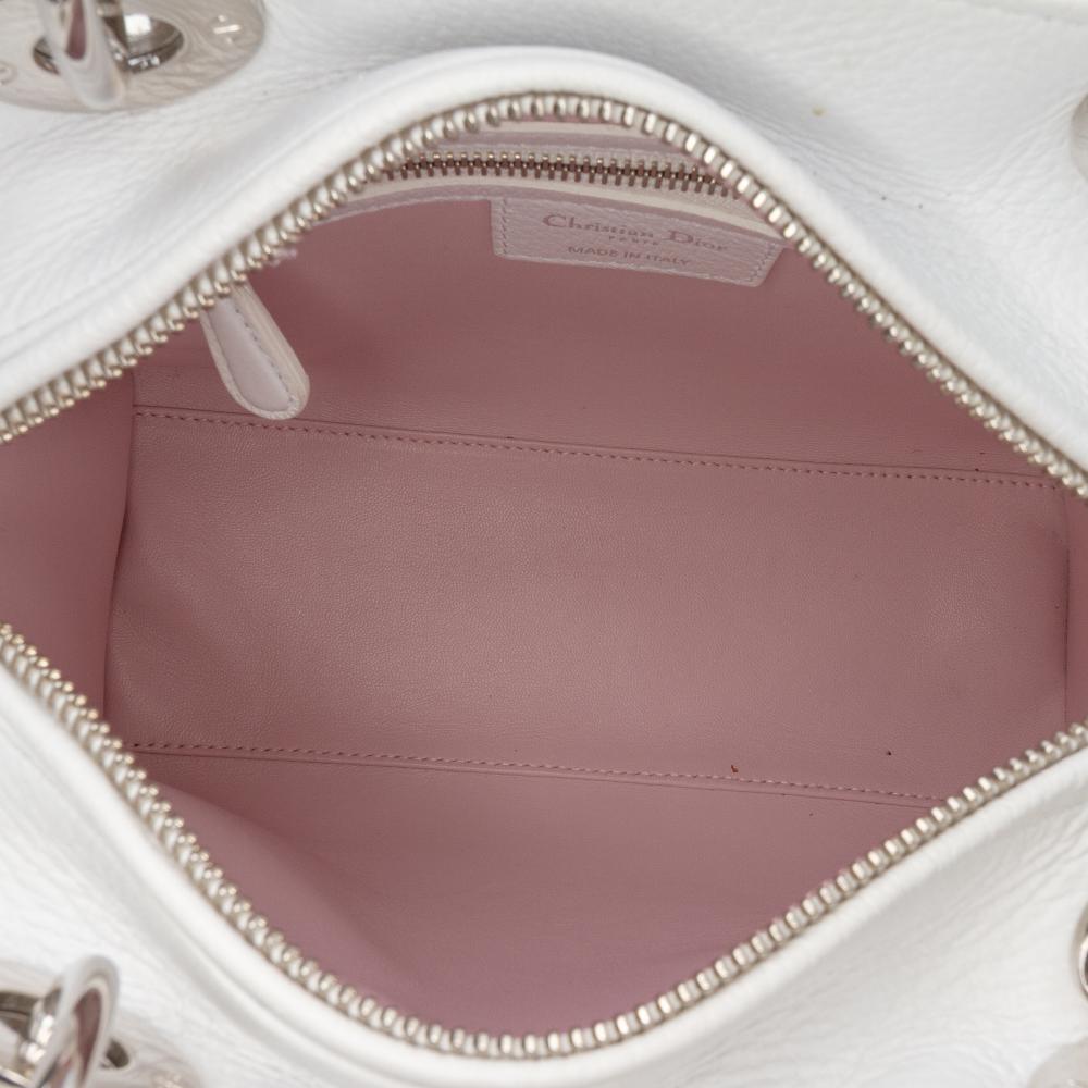 Christian Dior AB Dior White Goatskin Leather Medium Deerskin Floral Printed Lady Dior Italy