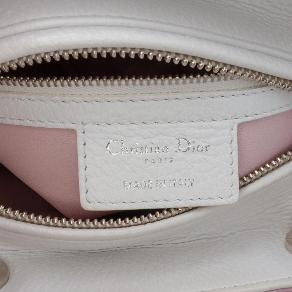 Christian Dior AB Dior White Goatskin Leather Medium Deerskin Floral Printed Lady Dior Italy