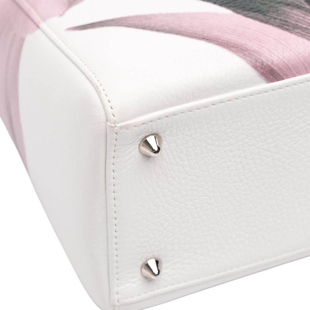 Christian Dior AB Dior White Goatskin Leather Medium Deerskin Floral Printed Lady Dior Italy