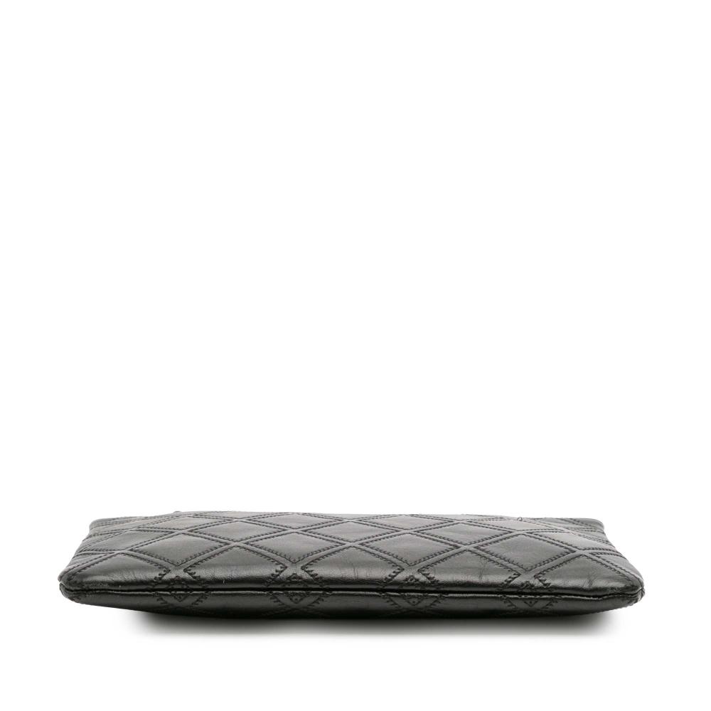 Chanel Black Medium Quilted Lambskin Double Stitch Tassel O Case Clutch Italy