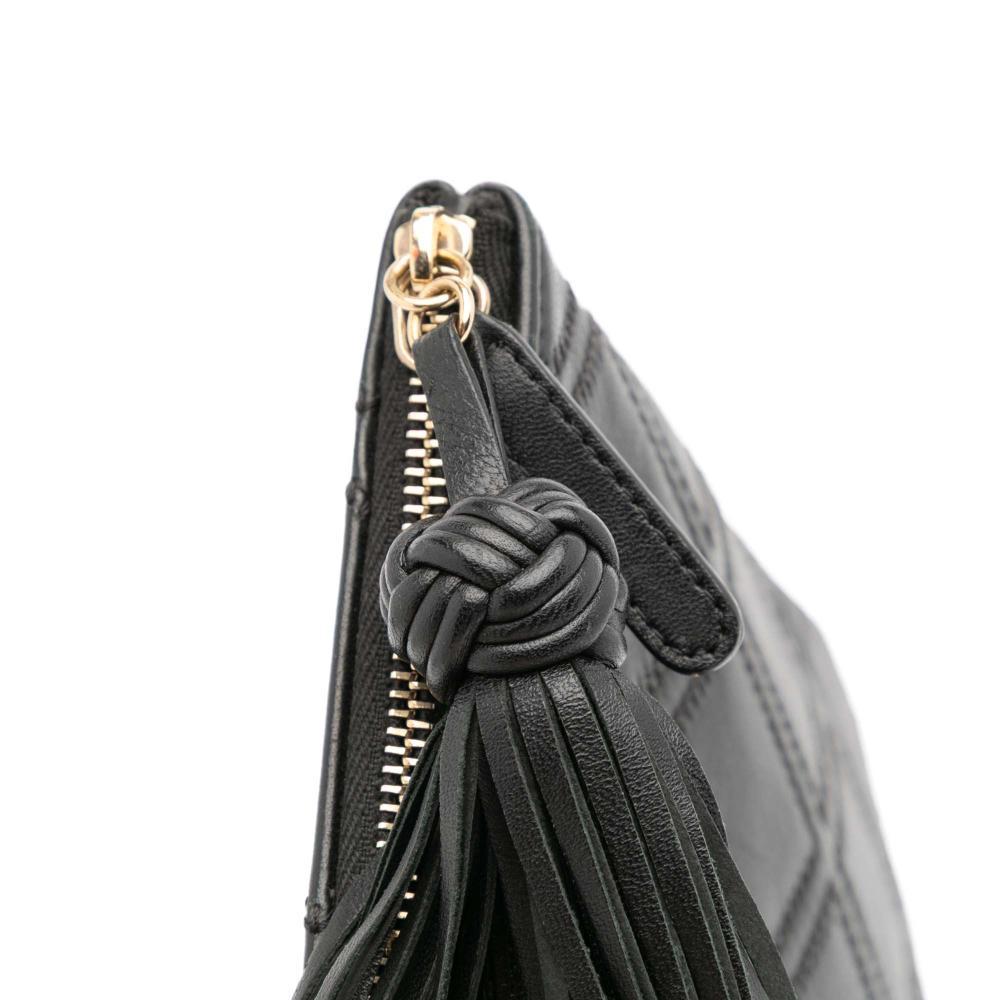 Chanel Black Medium Quilted Lambskin Double Stitch Tassel O Case Clutch Italy