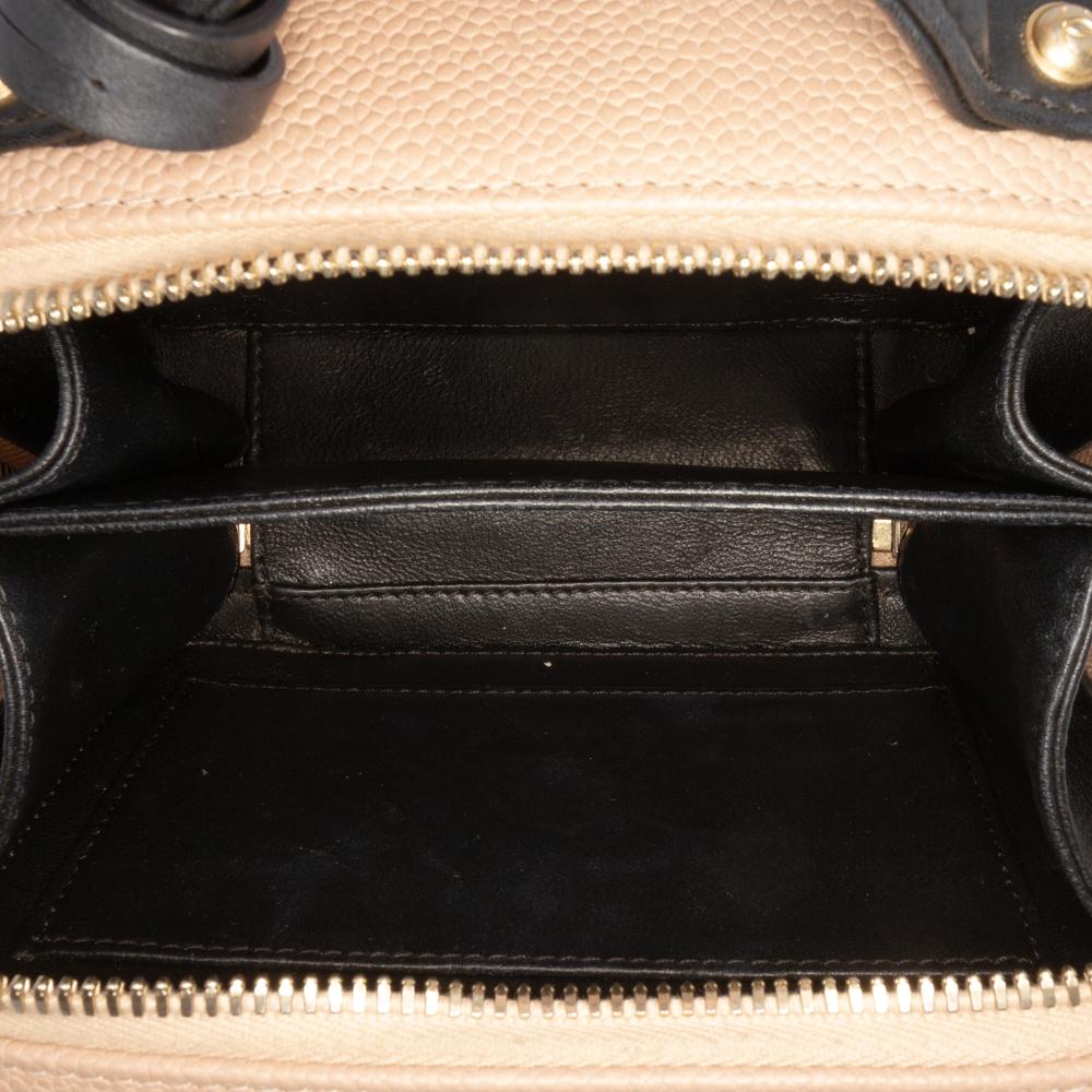 Chanel AB Chanel Brown Nude with Black Caviar Leather Leather Small Caviar CC Filigree Vanity Case Italy