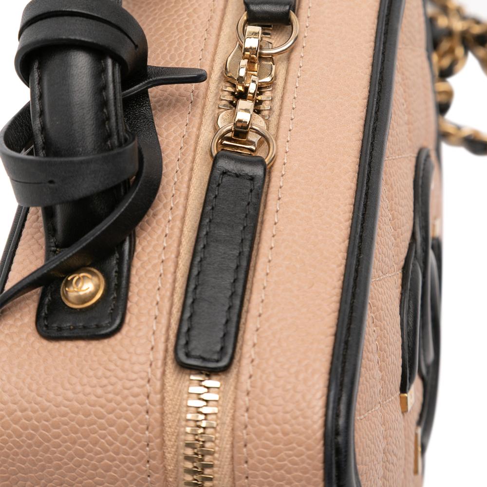 Chanel AB Chanel Brown Nude with Black Caviar Leather Leather Small Caviar CC Filigree Vanity Case Italy