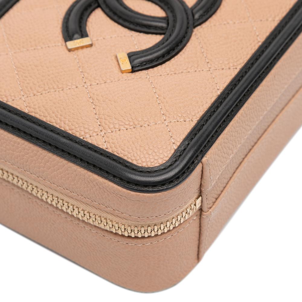 Chanel AB Chanel Brown Nude with Black Caviar Leather Leather Small Caviar CC Filigree Vanity Case Italy