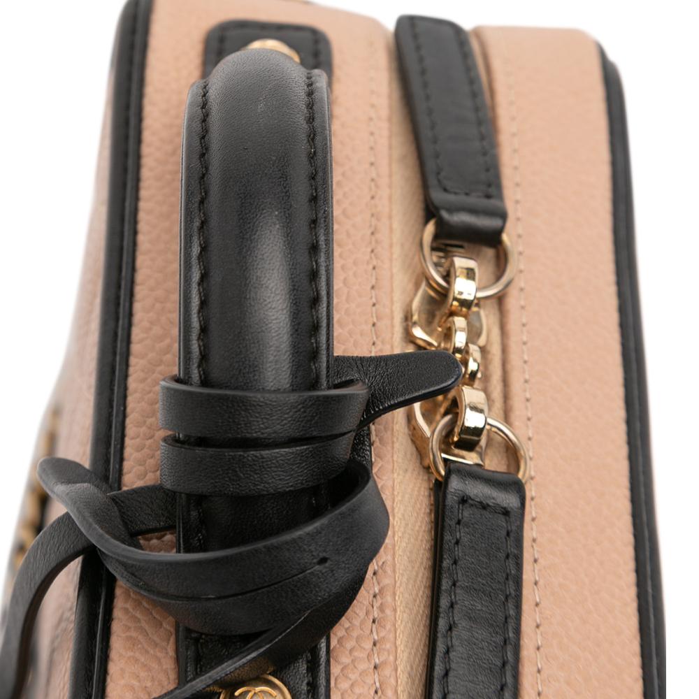 Chanel AB Chanel Brown Nude with Black Caviar Leather Leather Small Caviar CC Filigree Vanity Case Italy