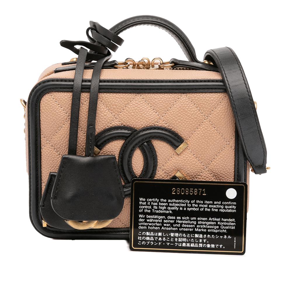 Chanel AB Chanel Brown Nude with Black Caviar Leather Leather Small Caviar CC Filigree Vanity Case Italy