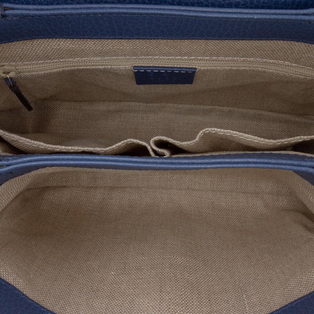 Gucci AB Gucci Blue Calf Leather Small Dollar Interlocking G Satchel Italy