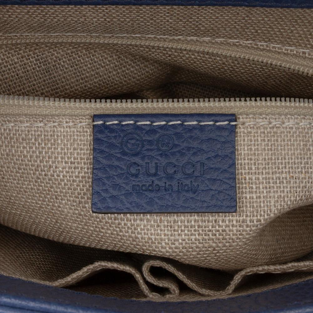 Gucci AB Gucci Blue Calf Leather Small Dollar Interlocking G Satchel Italy