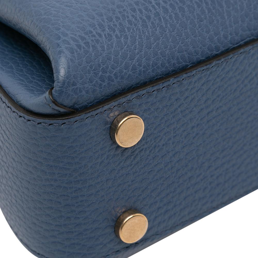 Gucci AB Gucci Blue Calf Leather Small Dollar Interlocking G Satchel Italy