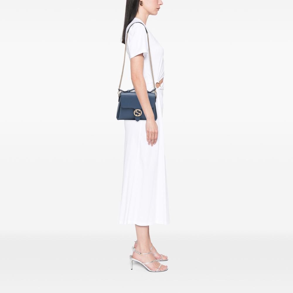 Gucci AB Gucci Blue Calf Leather Small Dollar Interlocking G Satchel Italy