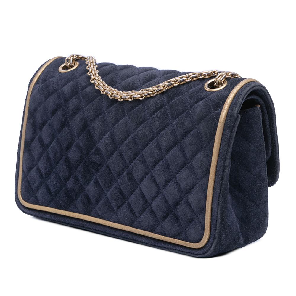 Chanel B Chanel Blue Navy with Gold Suede Leather Reissue 2.55 Quilted Double Flap 225 France