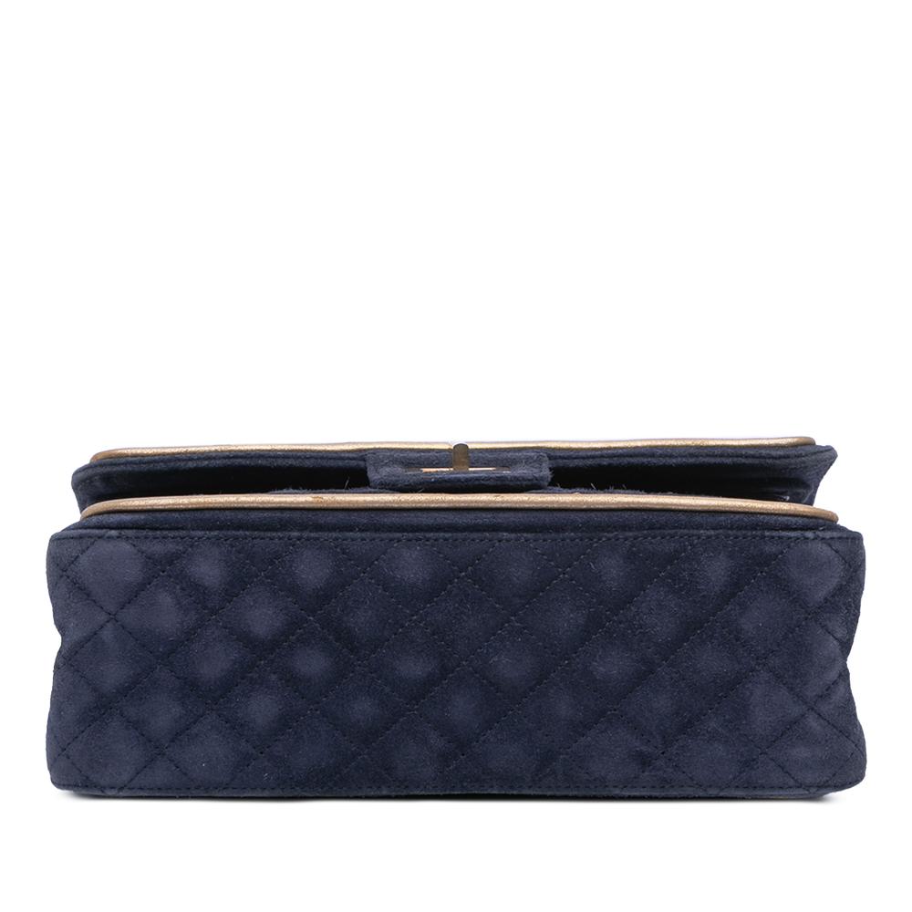 Chanel B Chanel Blue Navy with Gold Suede Leather Reissue 2.55 Quilted Double Flap 225 France