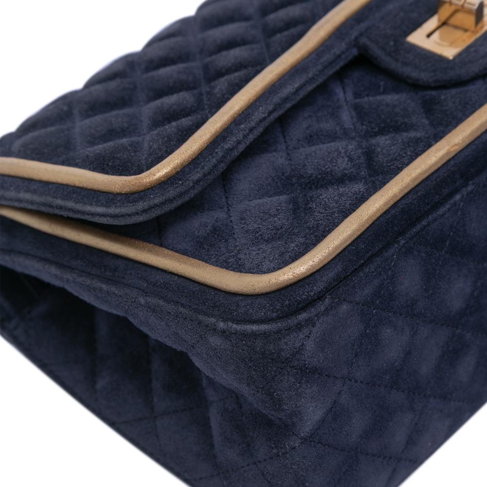 Chanel B Chanel Blue Navy with Gold Suede Leather Reissue 2.55 Quilted Double Flap 225 France