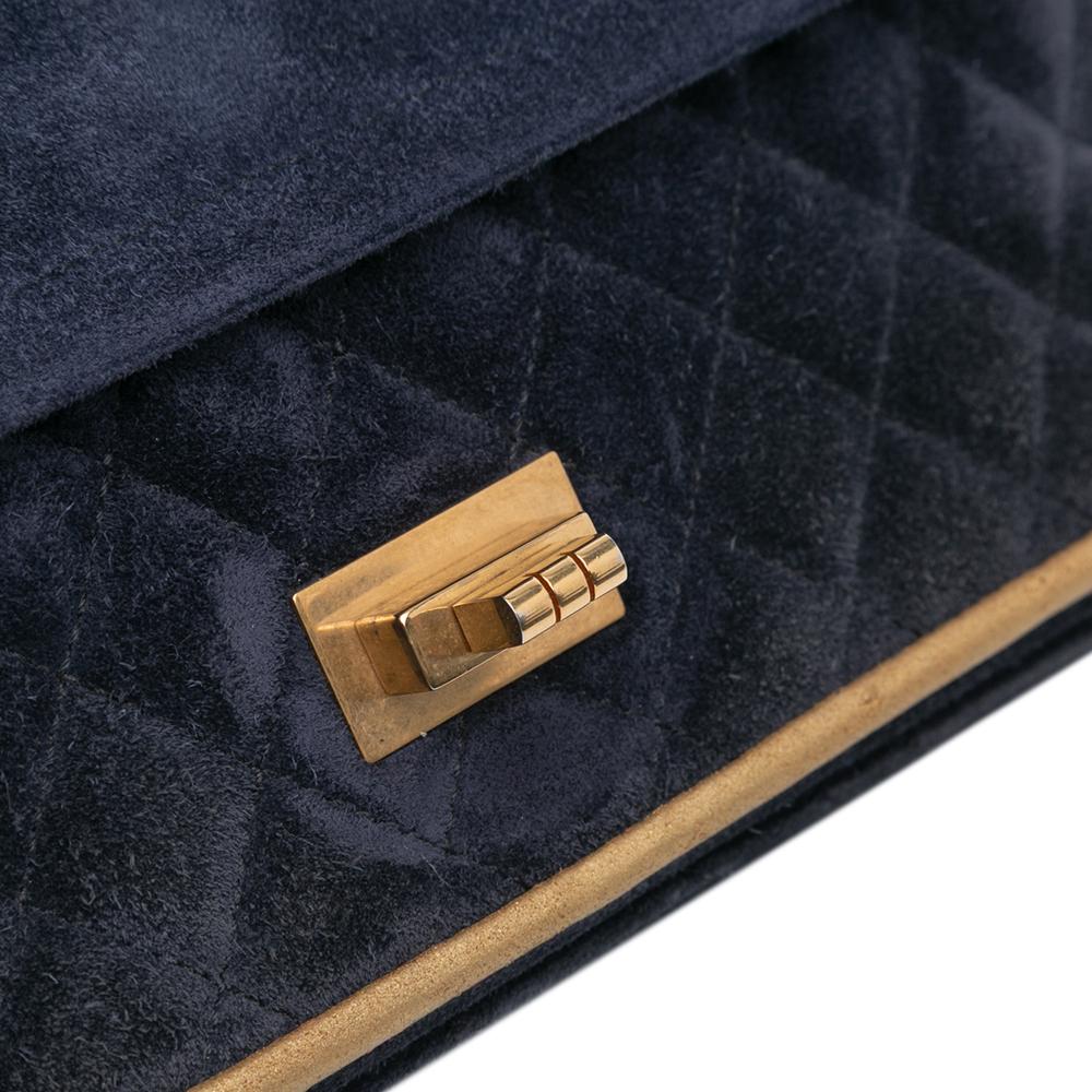 Chanel B Chanel Blue Navy with Gold Suede Leather Reissue 2.55 Quilted Double Flap 225 France