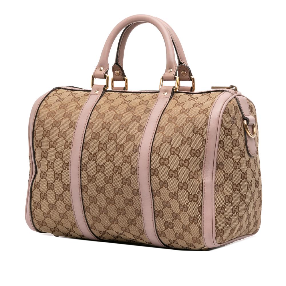Gucci B Gucci Brown Beige with Pink Light Pink Canvas Fabric Medium GG Joy Boston Bag Italy