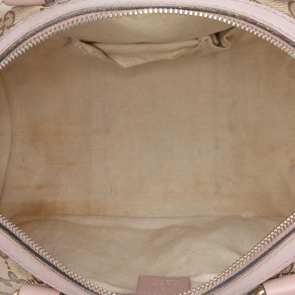Gucci B Gucci Brown Beige with Pink Light Pink Canvas Fabric Medium GG Joy Boston Bag Italy