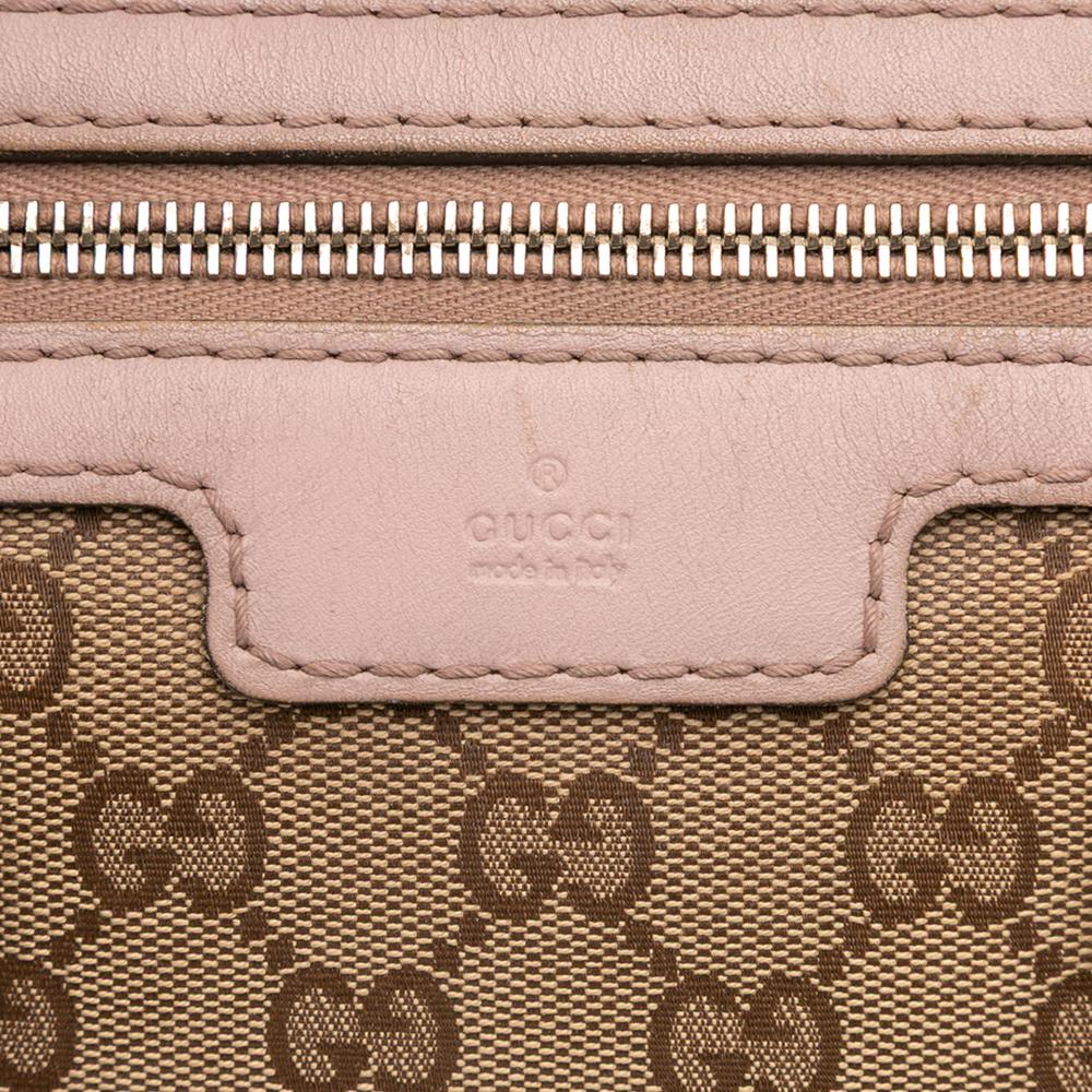 Gucci B Gucci Brown Beige with Pink Light Pink Canvas Fabric Medium GG Joy Boston Bag Italy