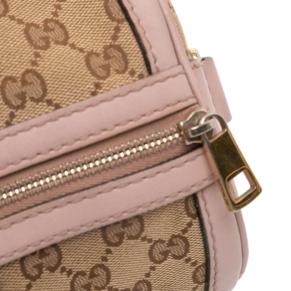 Gucci B Gucci Brown Beige with Pink Light Pink Canvas Fabric Medium GG Joy Boston Bag Italy