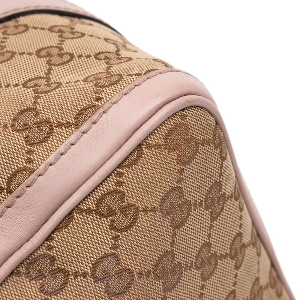 Gucci B Gucci Brown Beige with Pink Light Pink Canvas Fabric Medium GG Joy Boston Bag Italy