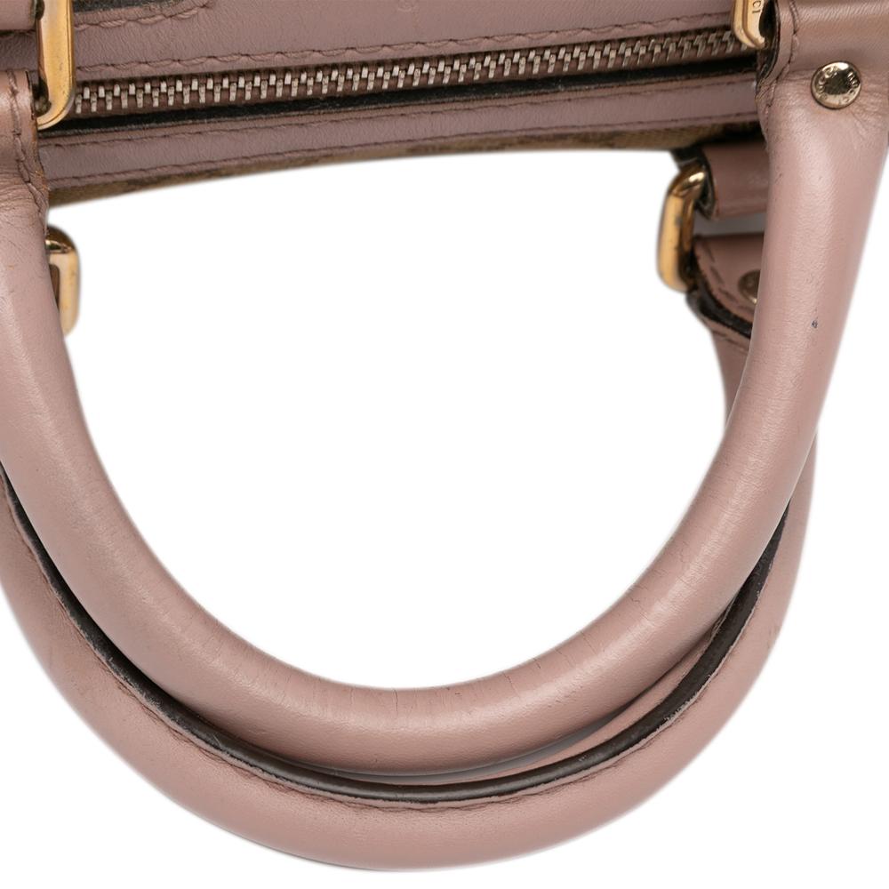 Gucci B Gucci Brown Beige with Pink Light Pink Canvas Fabric Medium GG Joy Boston Bag Italy