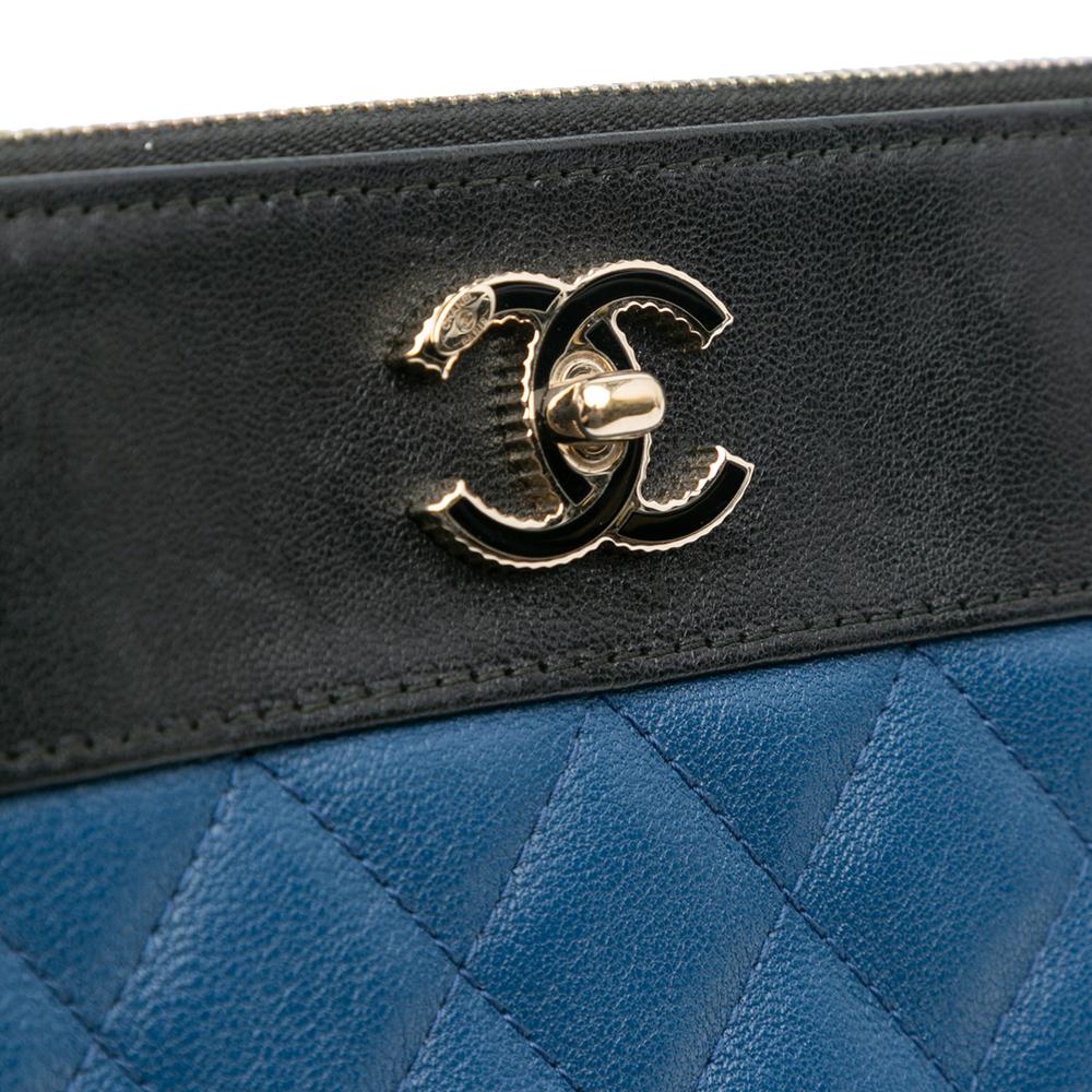 Chanel AB Chanel Blue Sheepskin Leather Leather Large Bicolor Sheepskin Mademoiselle Zip Clutch Italy