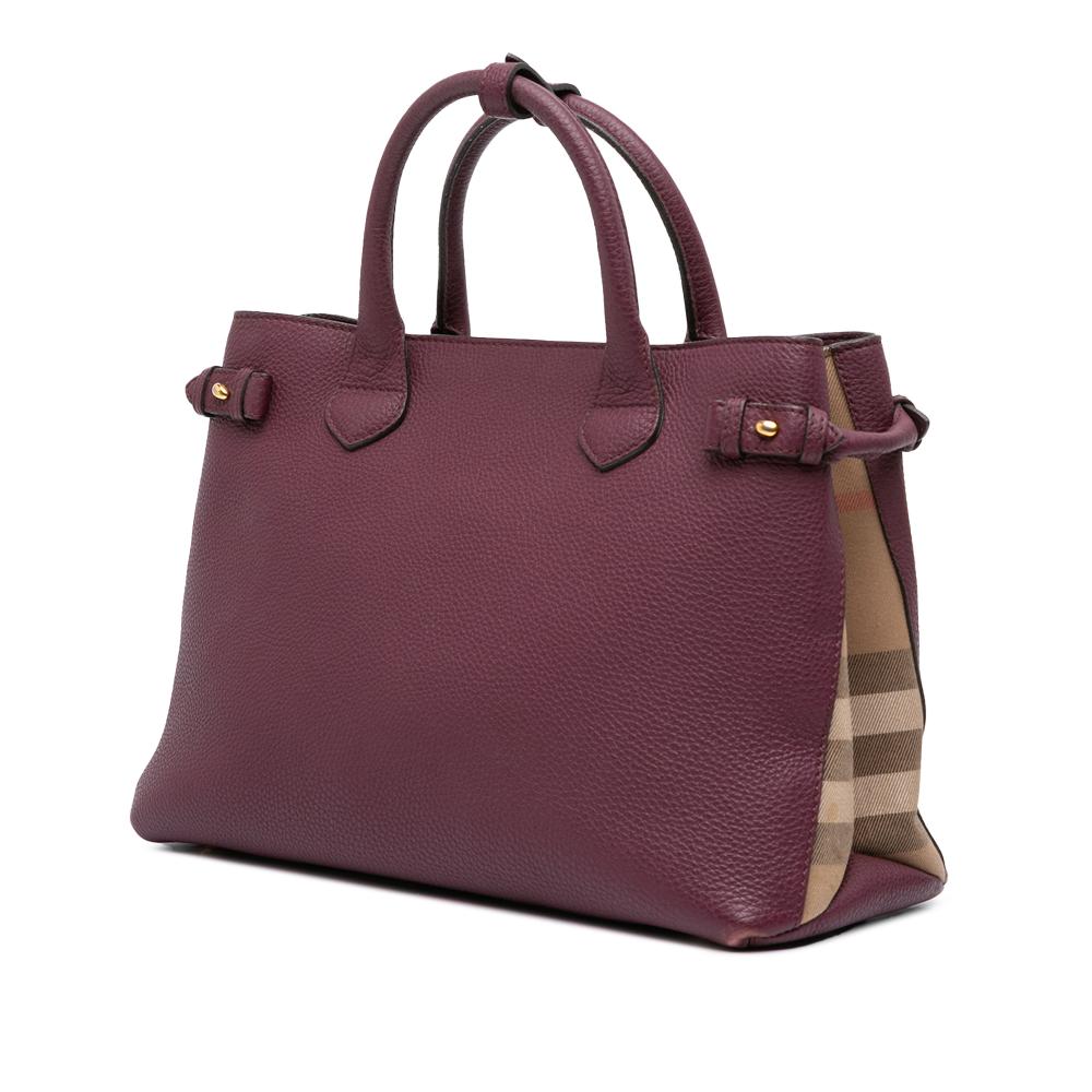Burberry B Burberry Purple Magenta Calf Leather Medium and House Check Banner Satchel Italy
