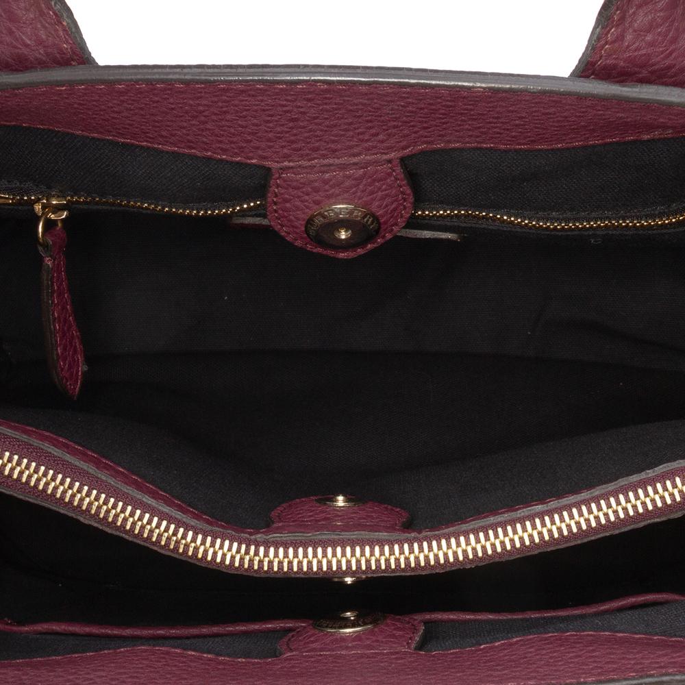 Burberry B Burberry Purple Magenta Calf Leather Medium and House Check Banner Satchel Italy