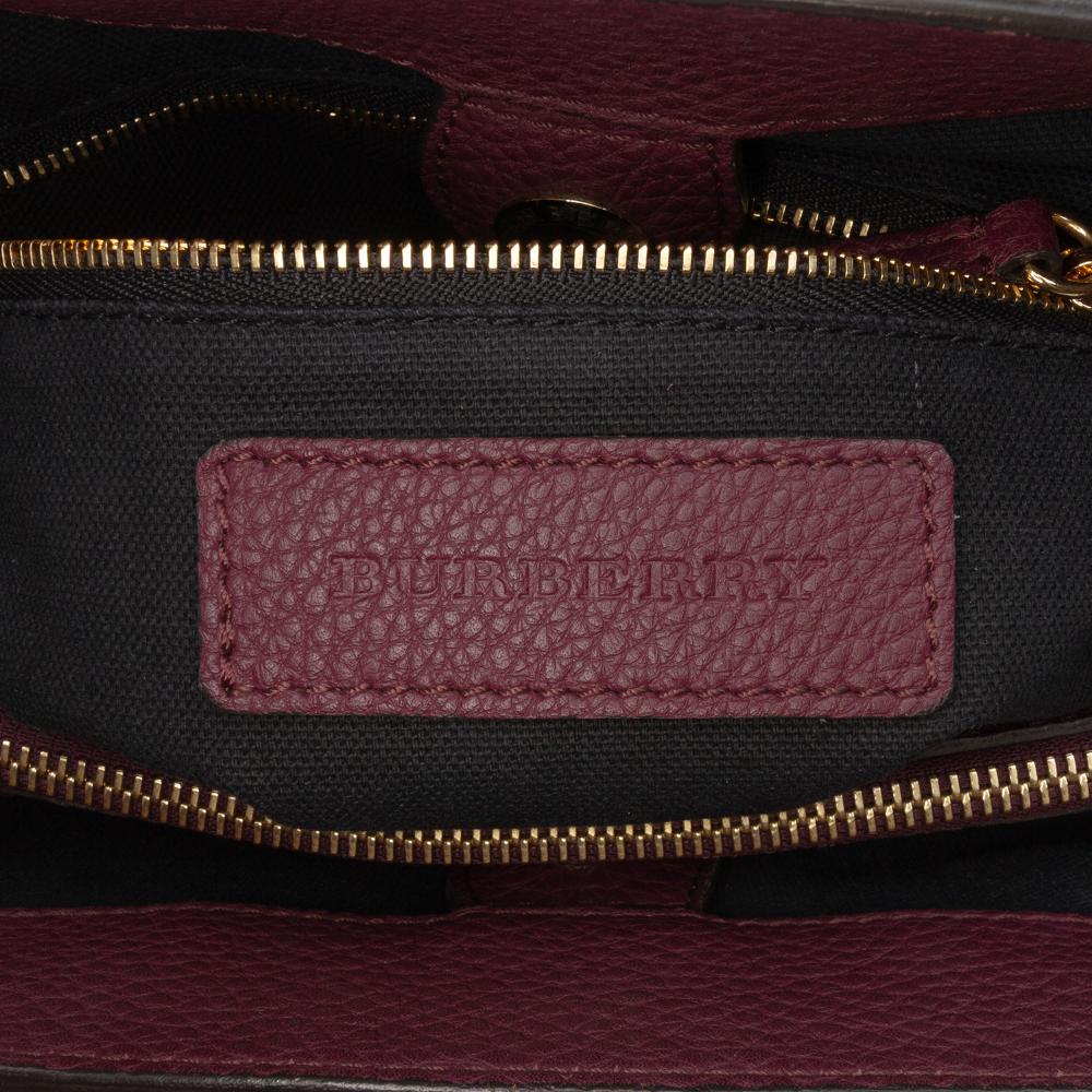 Burberry B Burberry Purple Magenta Calf Leather Medium and House Check Banner Satchel Italy
