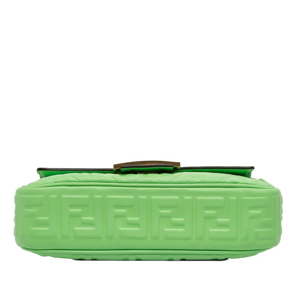 Fendi AB Fendi Green Light Green Nappa Leather Leather Small FF Nappa Embossed Chain Midi Baguette Italy