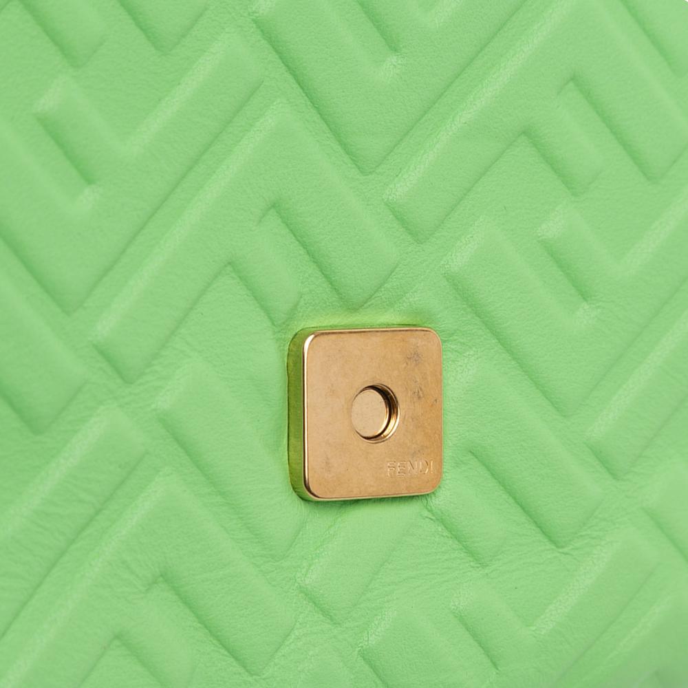 Fendi AB Fendi Green Light Green Nappa Leather Leather Small FF Nappa Embossed Chain Midi Baguette Italy