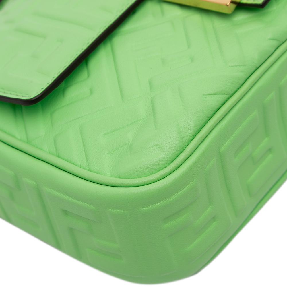 Fendi AB Fendi Green Light Green Nappa Leather Leather Small FF Nappa Embossed Chain Midi Baguette Italy