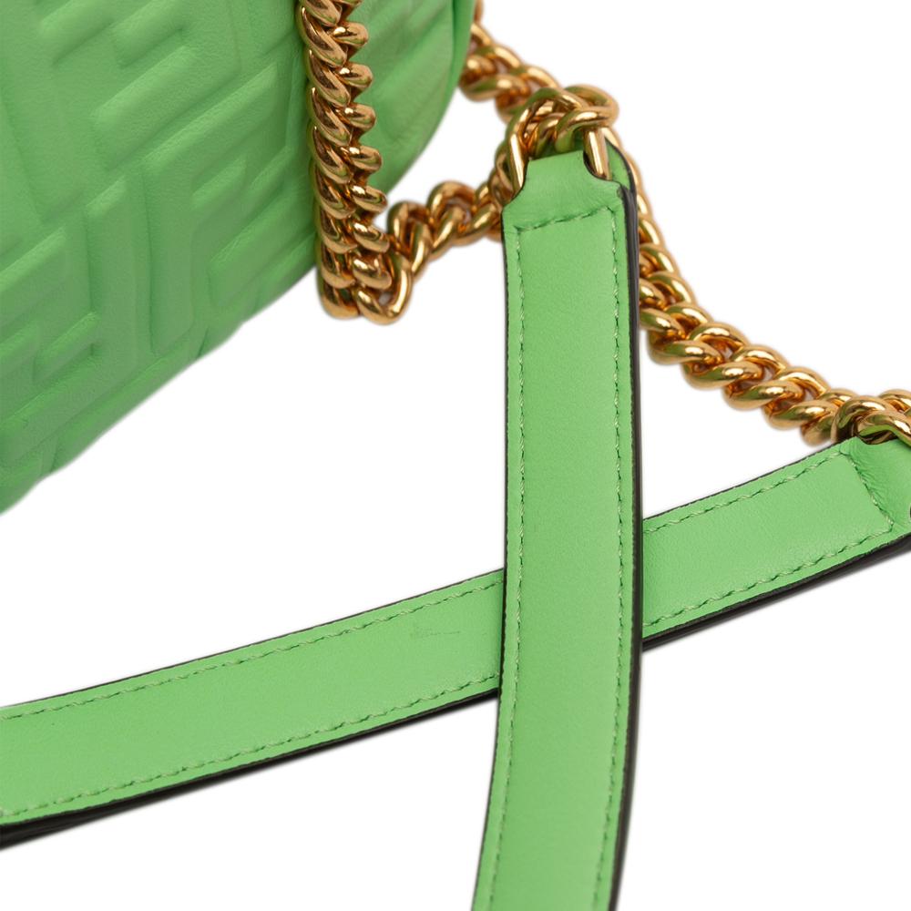 Fendi AB Fendi Green Light Green Nappa Leather Leather Small FF Nappa Embossed Chain Midi Baguette Italy