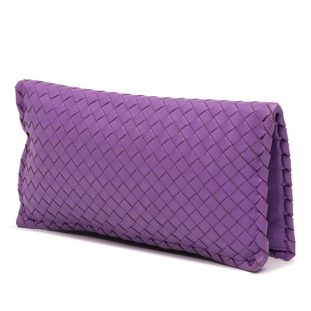 Bottega Veneta AB Bottega Veneta Purple Dark Purple Nappa Leather Leather Nappa Intrecciato Turn Lock Clutch Italy