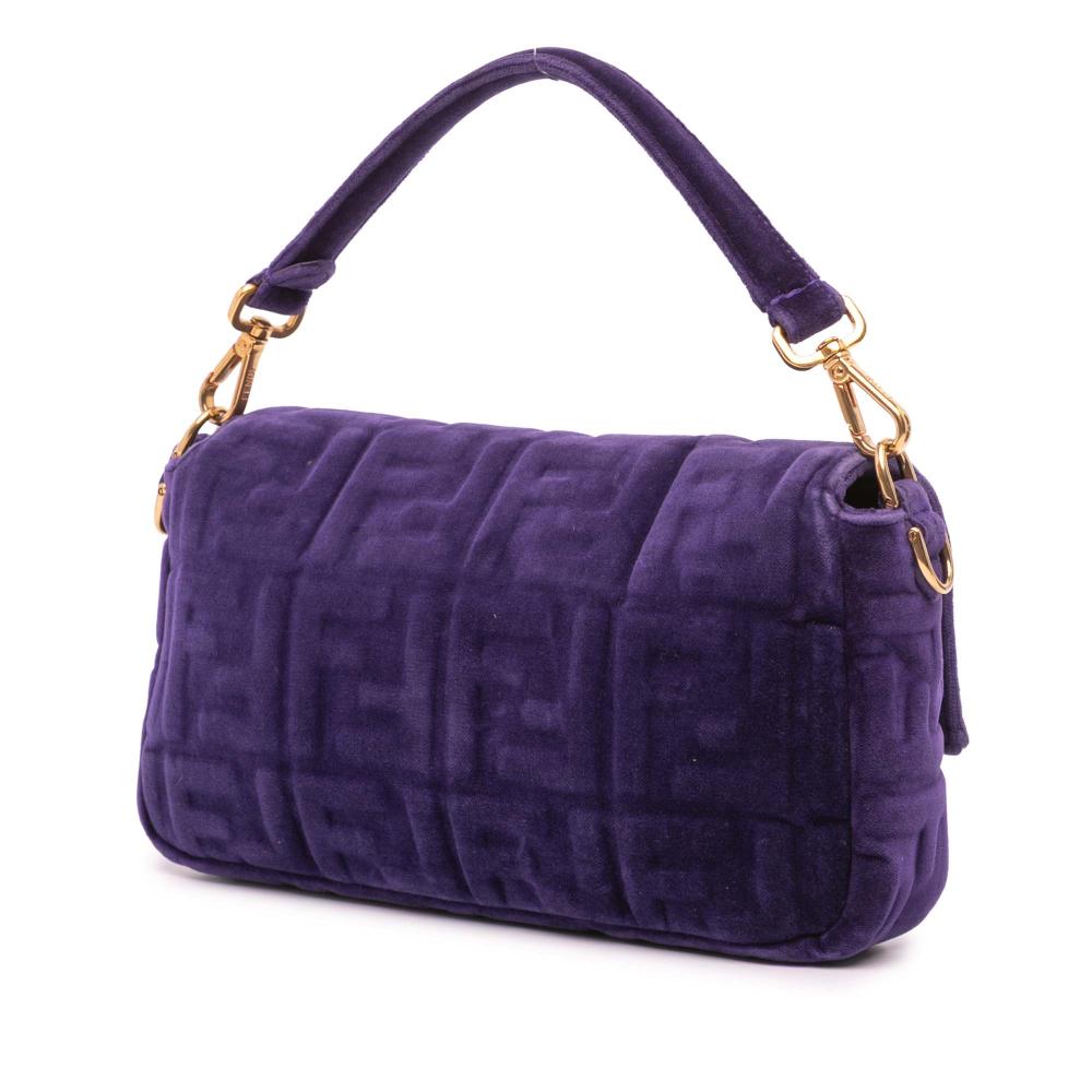 Fendi B Fendi Purple Dark Purple Velvet Fabric Zucca Embossed Baguette Satchel Italy