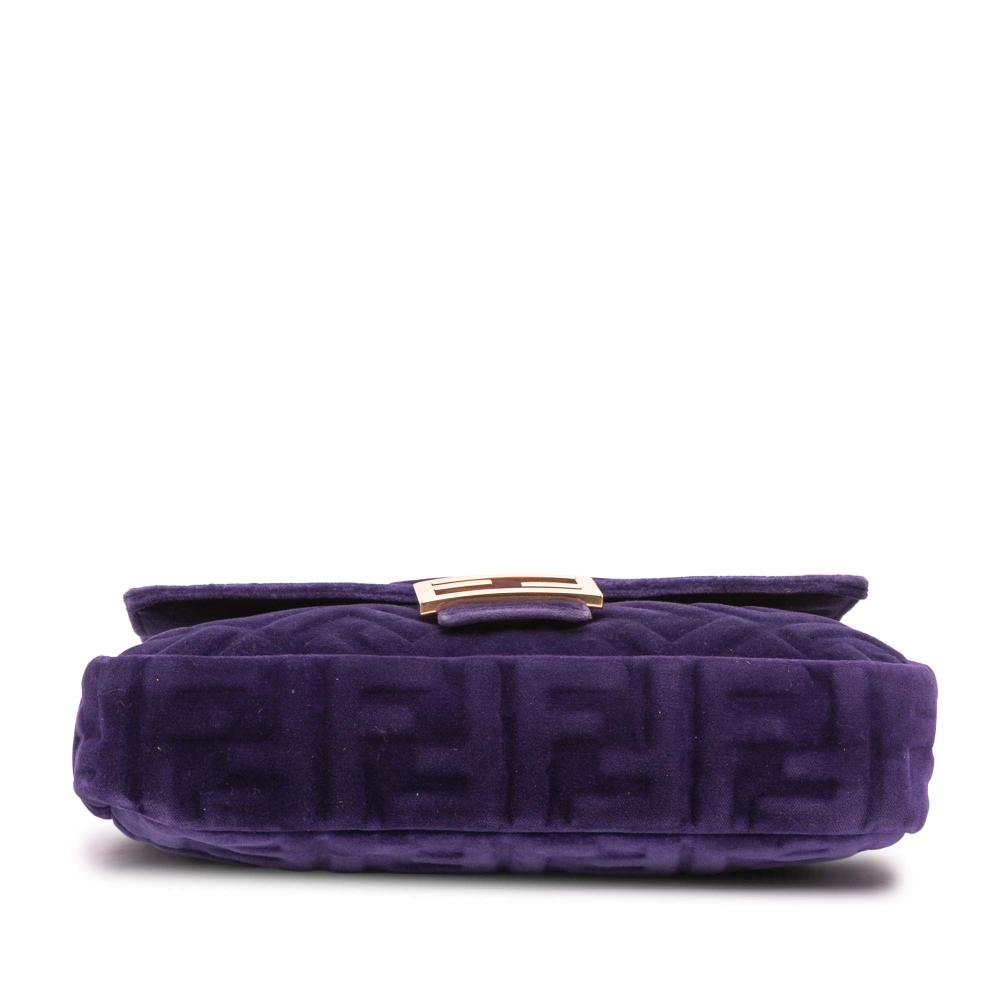 Fendi B Fendi Purple Dark Purple Velvet Fabric Zucca Embossed Baguette Satchel Italy