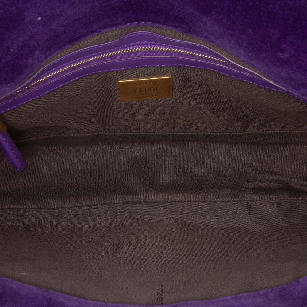 Fendi B Fendi Purple Dark Purple Velvet Fabric Zucca Embossed Baguette Satchel Italy
