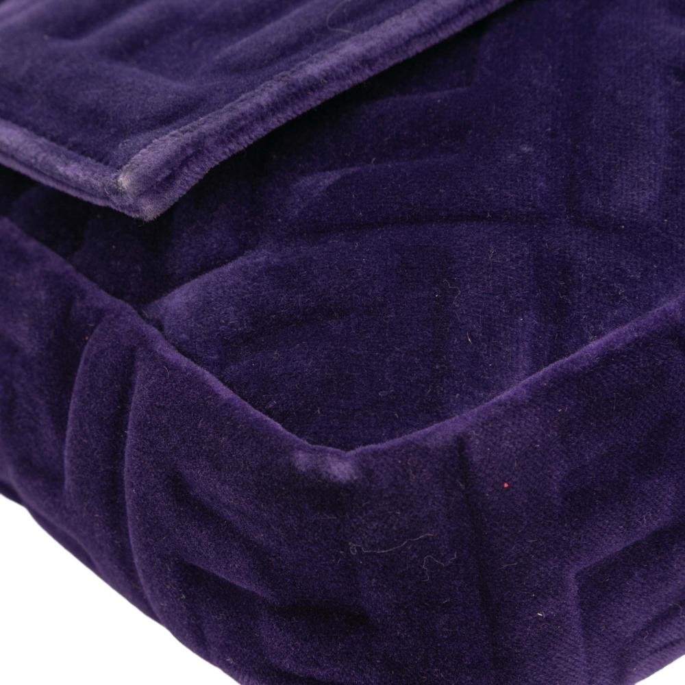 Fendi B Fendi Purple Dark Purple Velvet Fabric Zucca Embossed Baguette Satchel Italy