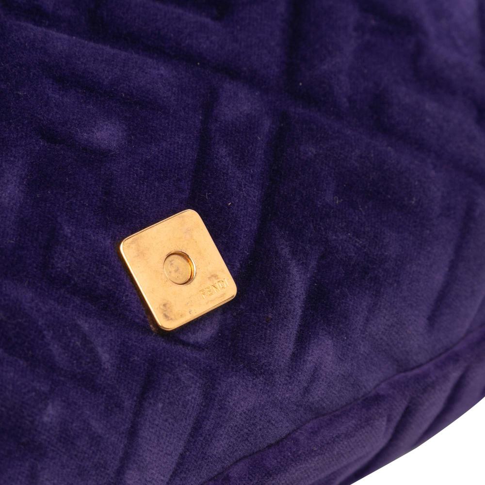 Fendi B Fendi Purple Dark Purple Velvet Fabric Zucca Embossed Baguette Satchel Italy