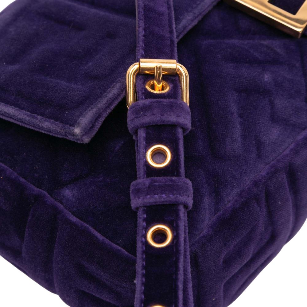 Fendi B Fendi Purple Dark Purple Velvet Fabric Zucca Embossed Baguette Satchel Italy