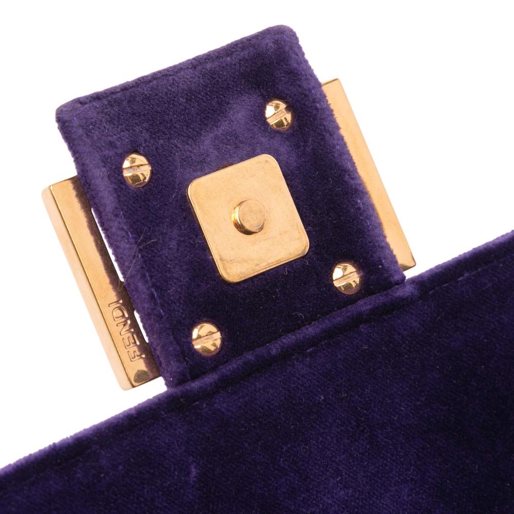 Fendi B Fendi Purple Dark Purple Velvet Fabric Zucca Embossed Baguette Satchel Italy