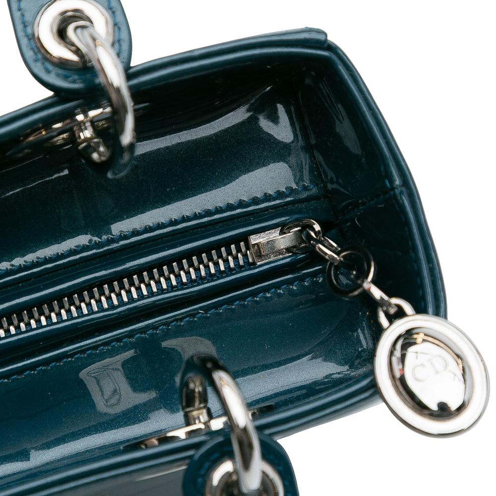 Christian Dior B Dior Blue Peacock Patent Leather Leather Medium Patent Lady Dior Italy