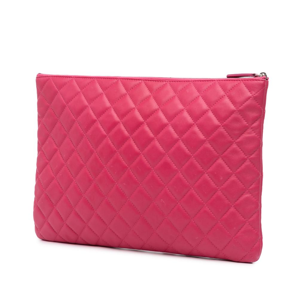 Chanel B Chanel Pink Hot Pink Lambskin Leather Leather Large Quilted Lambskin O Case Clutch Italy