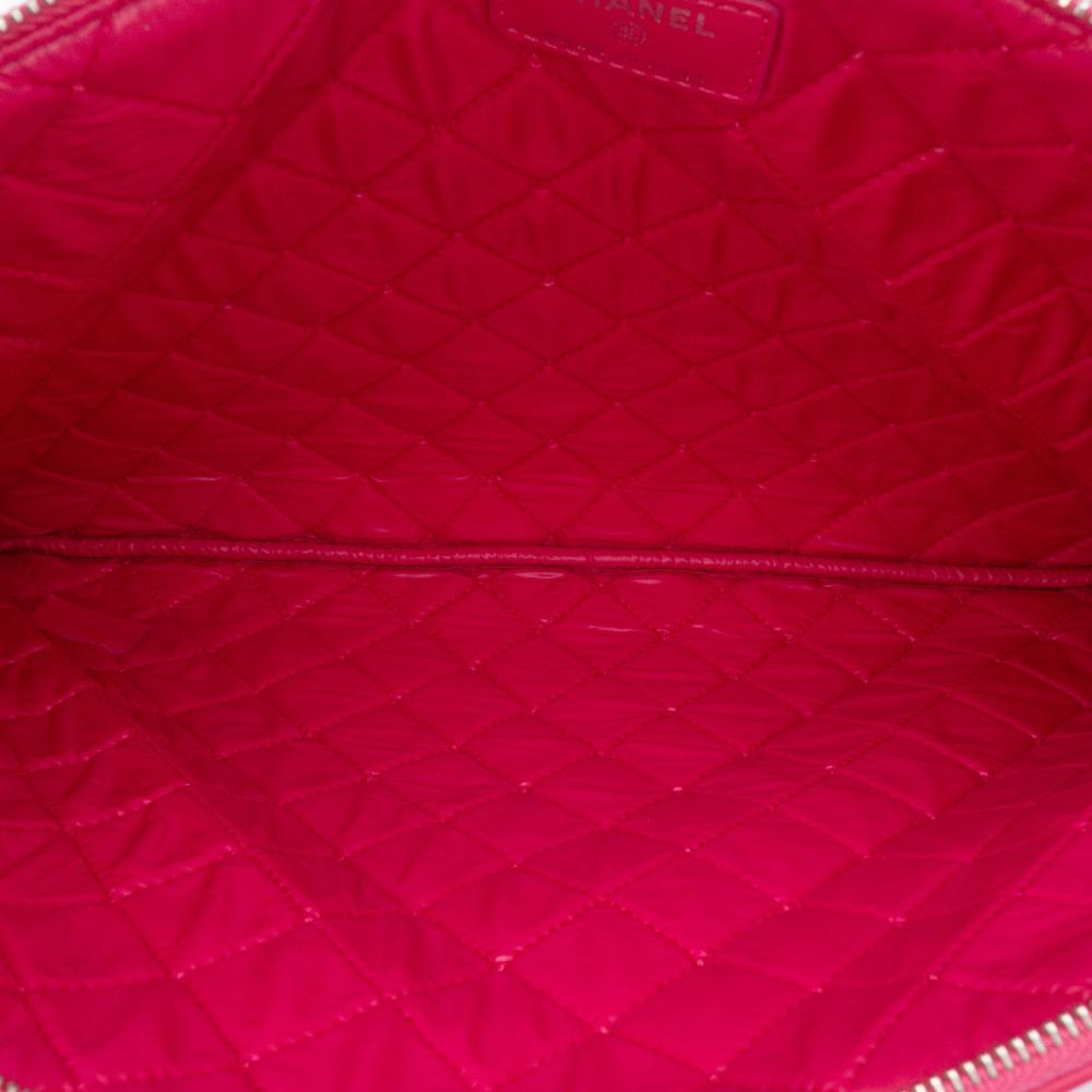 Chanel B Chanel Pink Hot Pink Lambskin Leather Leather Large Quilted Lambskin O Case Clutch Italy