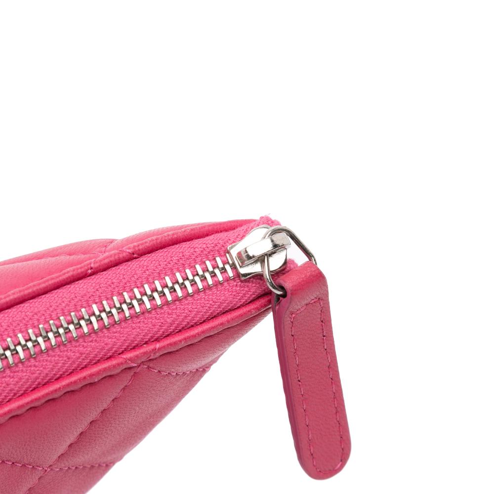 Chanel B Chanel Pink Hot Pink Lambskin Leather Leather Large Quilted Lambskin O Case Clutch Italy