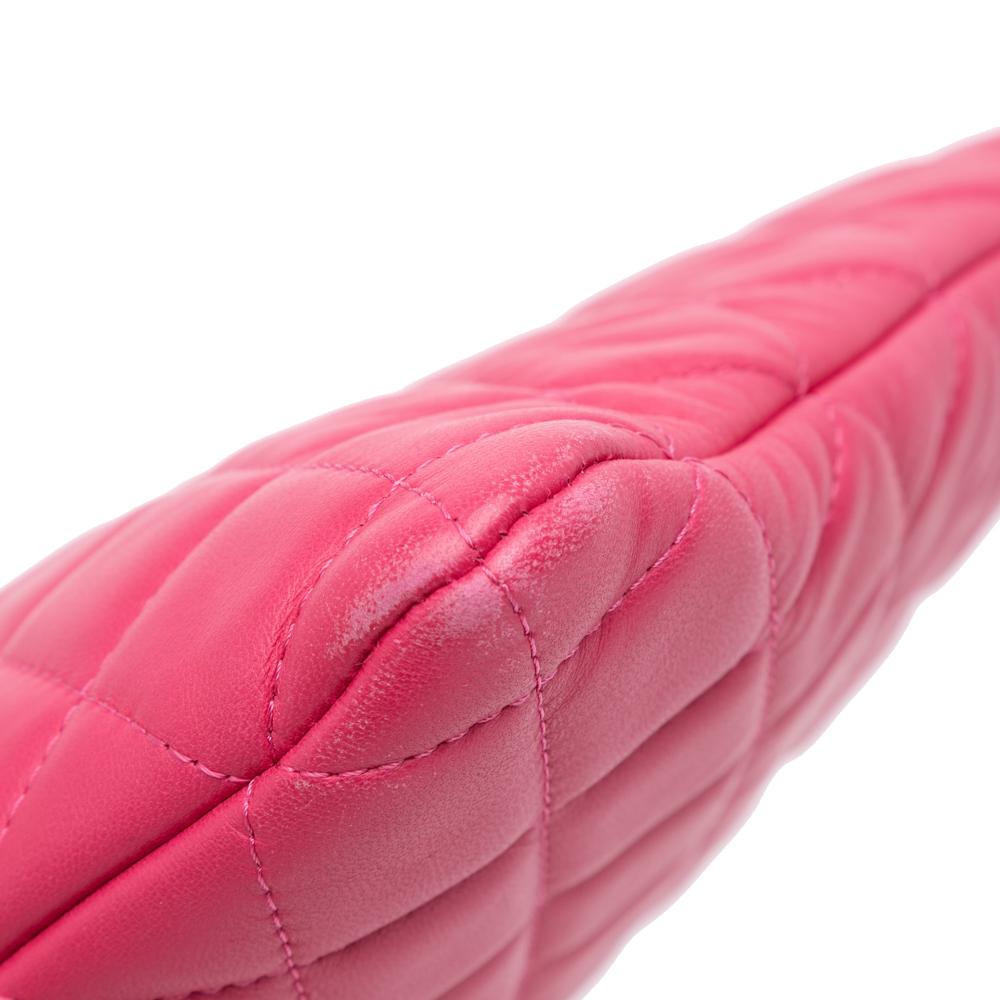 Chanel B Chanel Pink Hot Pink Lambskin Leather Leather Large Quilted Lambskin O Case Clutch Italy