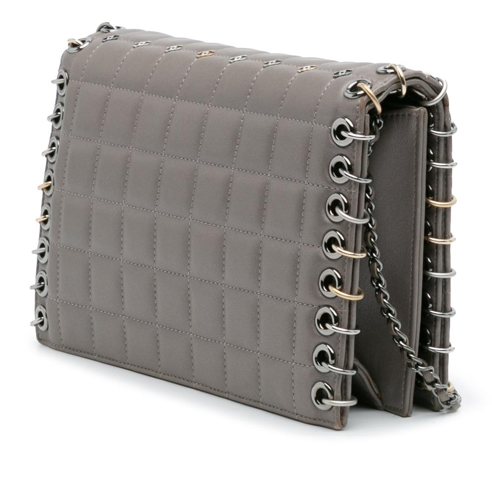 Chanel Gray Small Lambskin Chocolate Bar CC Piercing Studded Chain Flap Italy