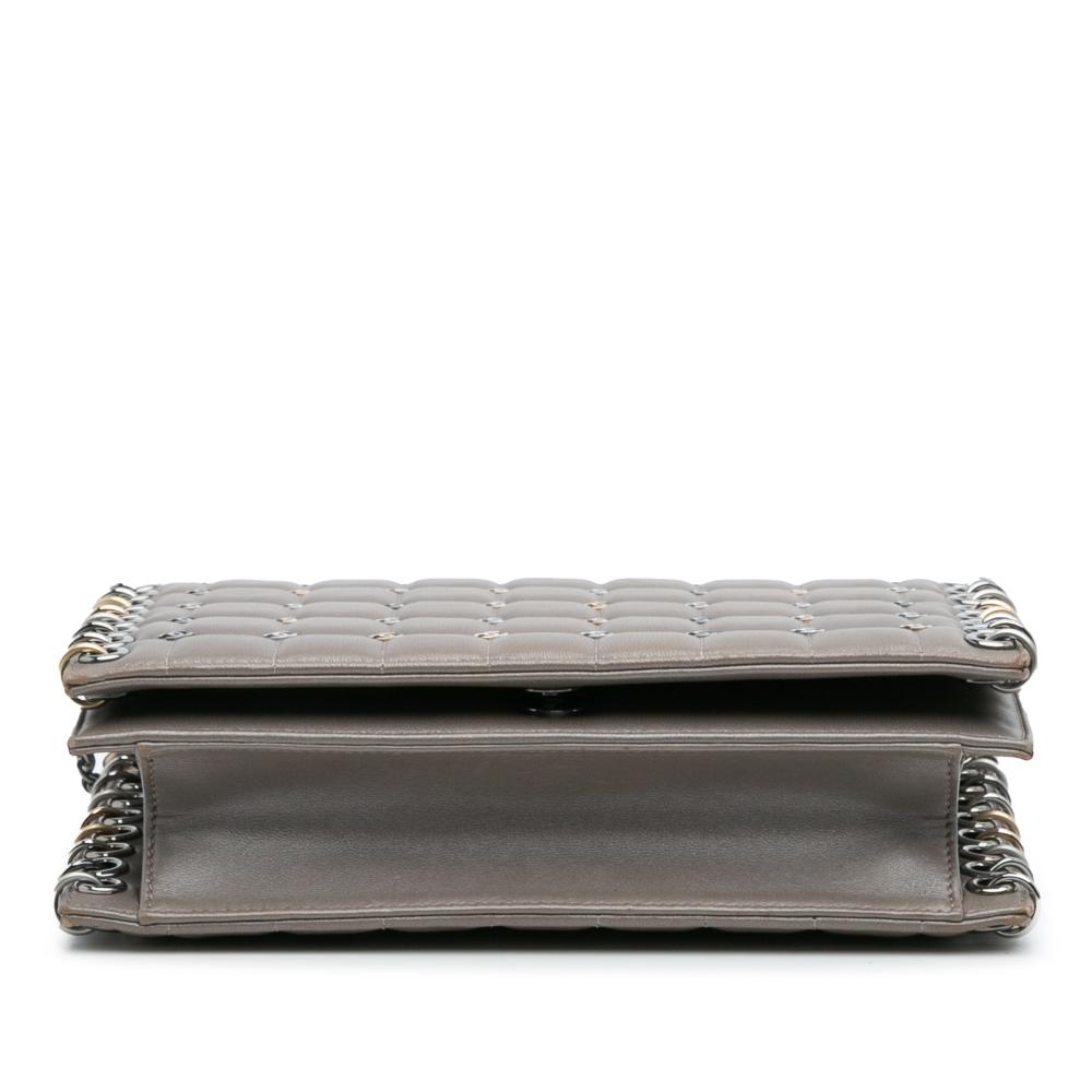 Chanel Gray Small Lambskin Chocolate Bar CC Piercing Studded Chain Flap Italy