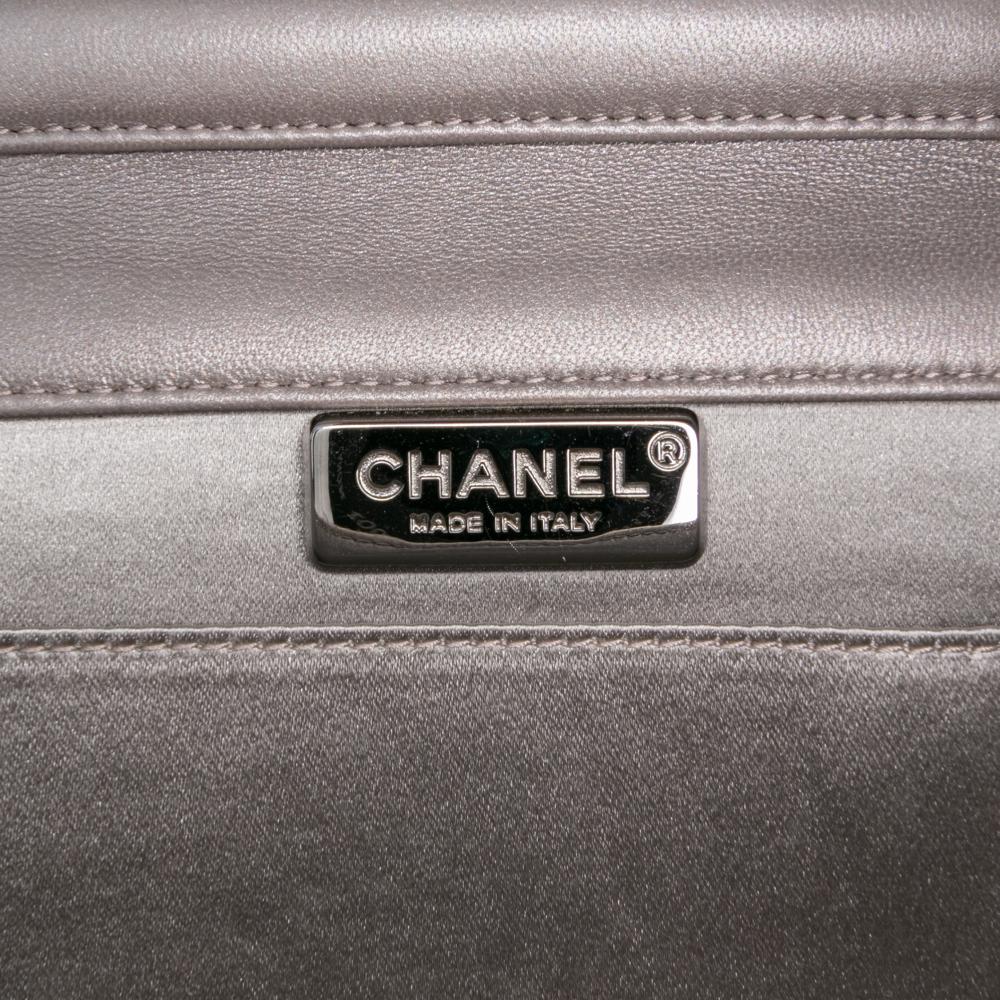 Chanel Gray Small Lambskin Chocolate Bar CC Piercing Studded Chain Flap Italy