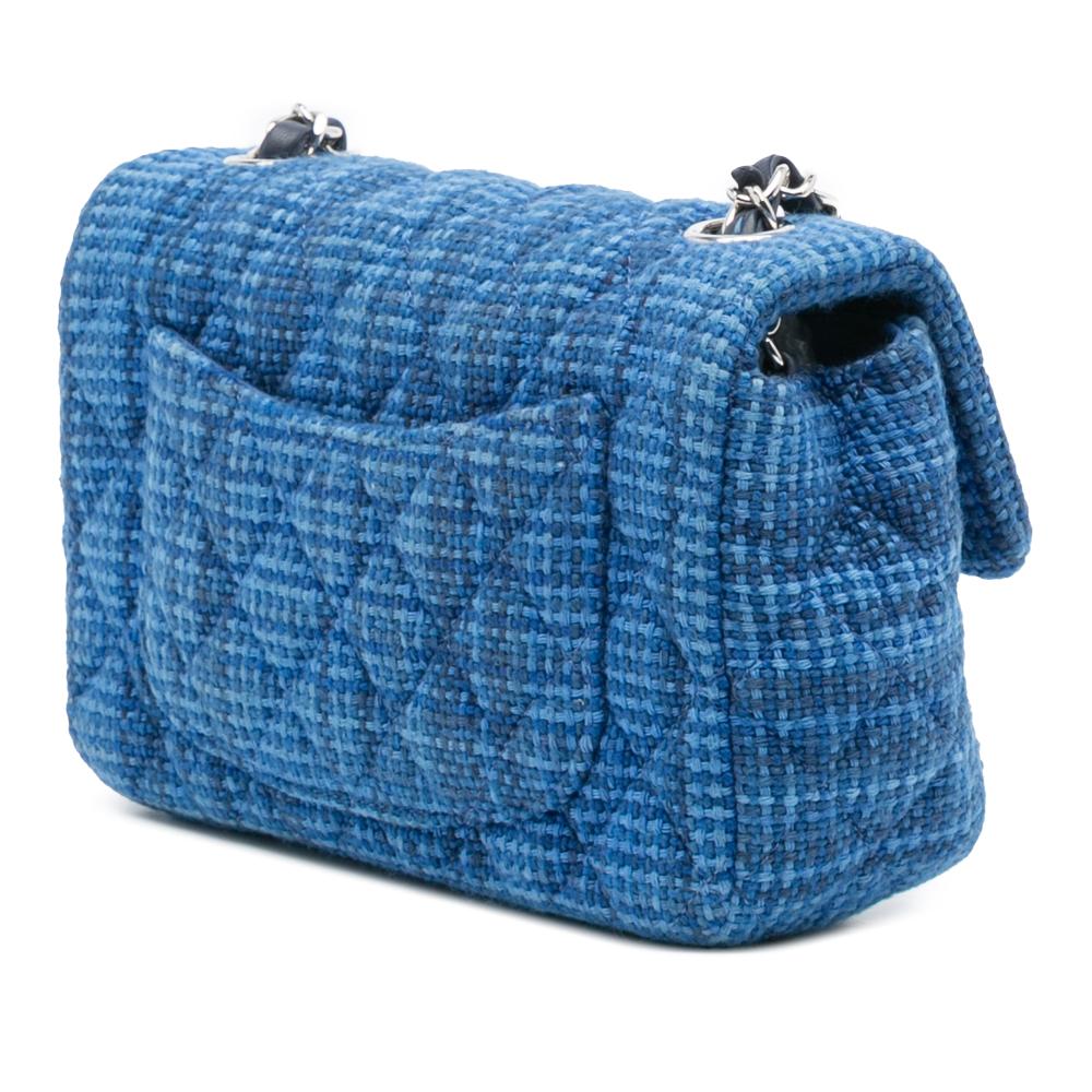 Chanel B Chanel Blue Tweed Fabric Mini Rectangular Classic Single Flap France