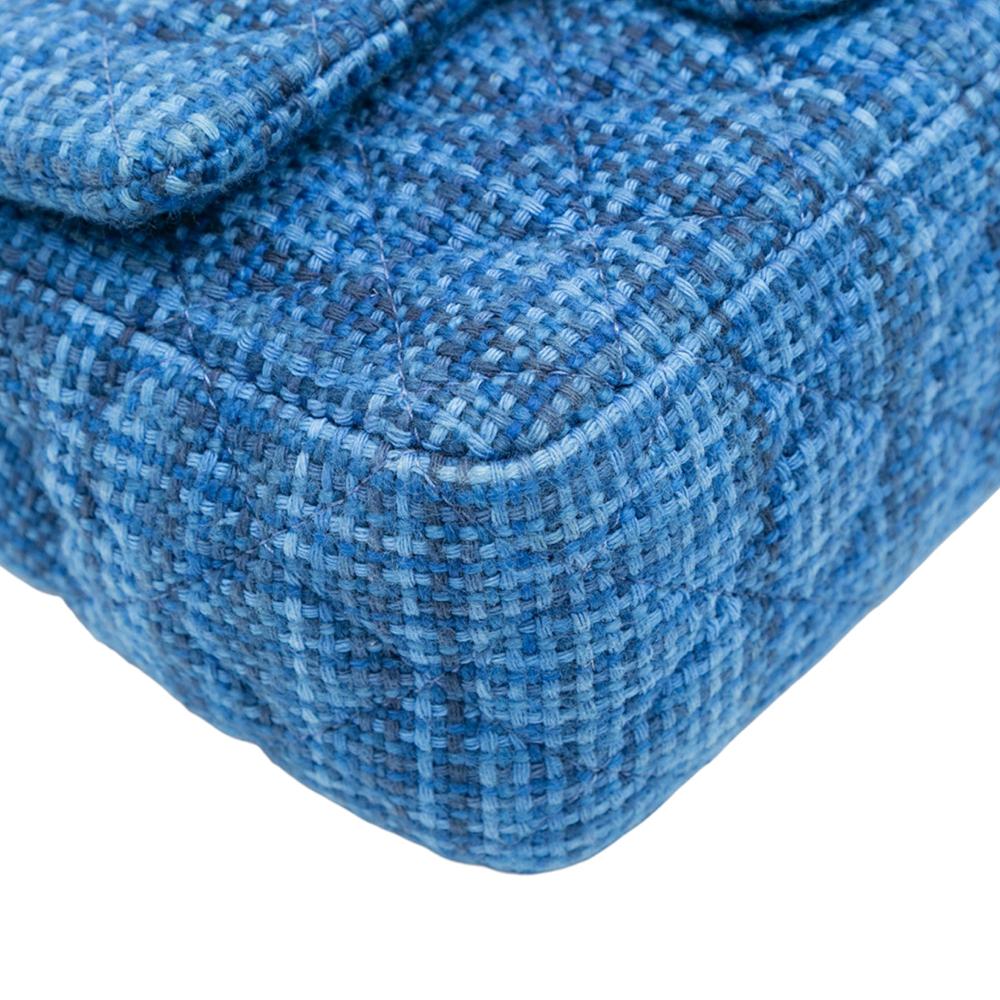 Chanel B Chanel Blue Tweed Fabric Mini Rectangular Classic Single Flap France